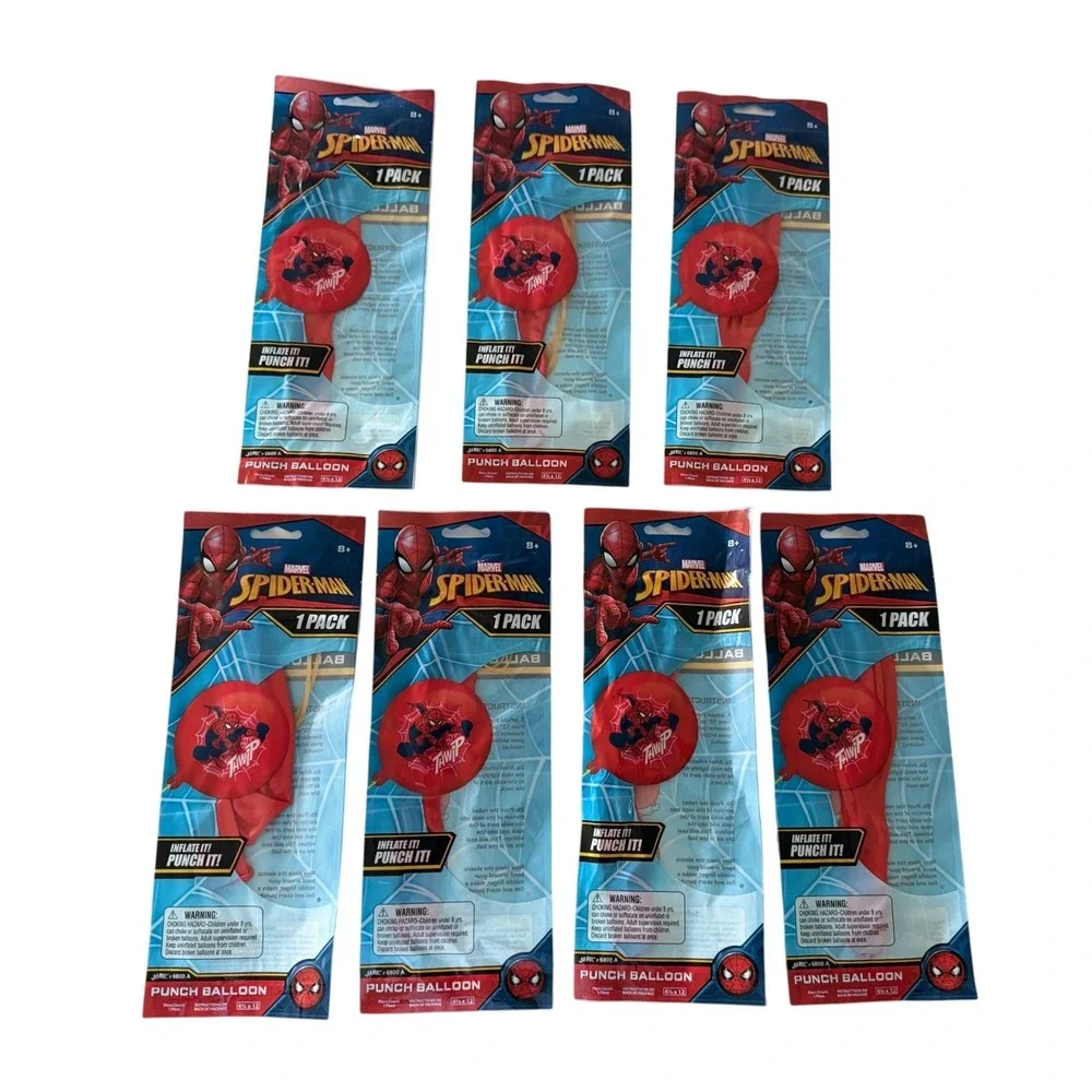 LOT of 7 Marvel Spiderman Balloon Red Superhero Party Favors 6800A